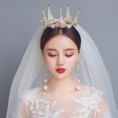 Кね【freight free】European bridal headdress retro Pearl round crown wedding  dress photo tour hair accessories banquet Prin | Shopee Malaysia