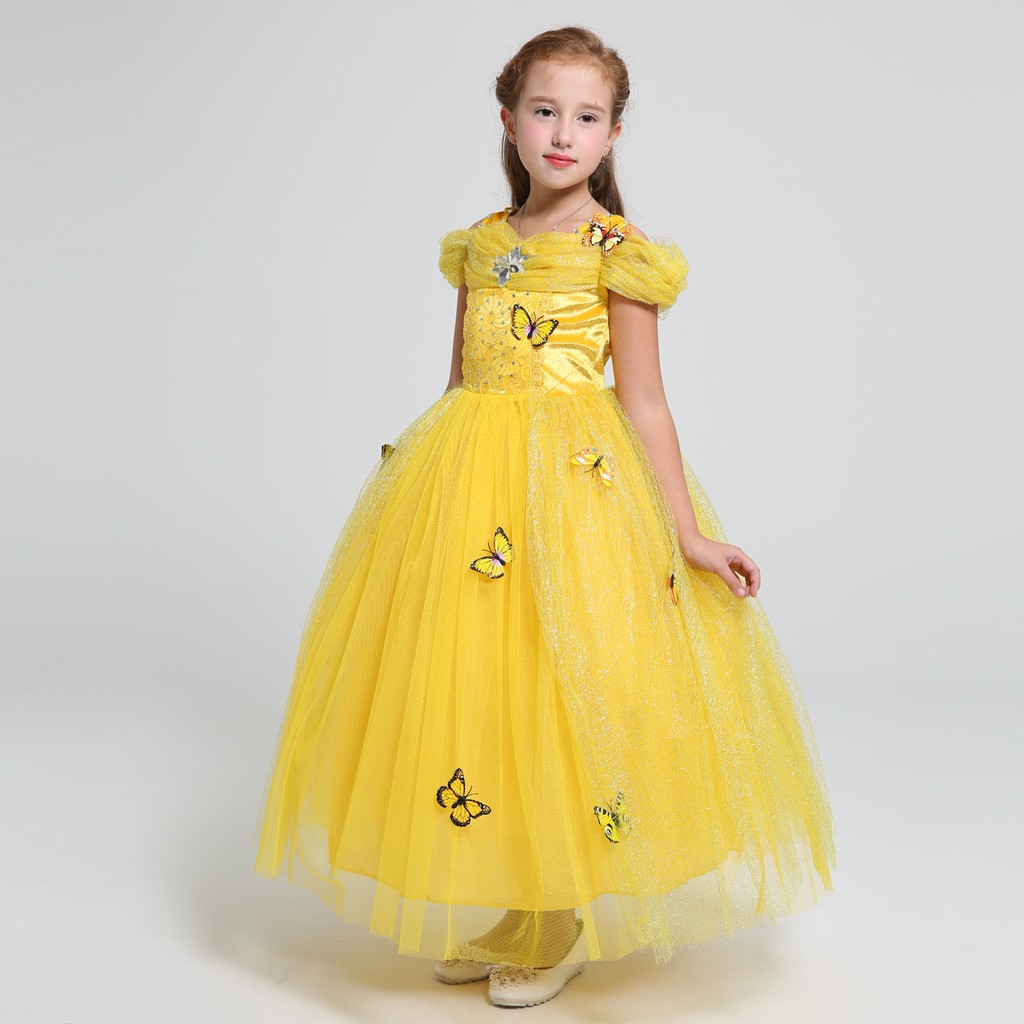 Kids Princess Belle Dress Summer Flower Girl Lace Ball Gown Party