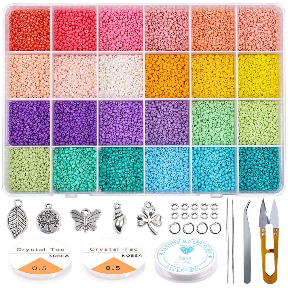 (Flash Sales) 2mm Glass Seed Beads Started Kit Small Craft Beads with