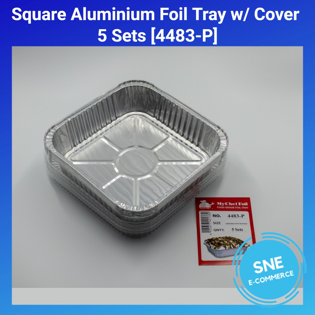 Aluminium Foil Tray With Cover 4483P Square Shape Large Size 5 Sets MyChef Brand