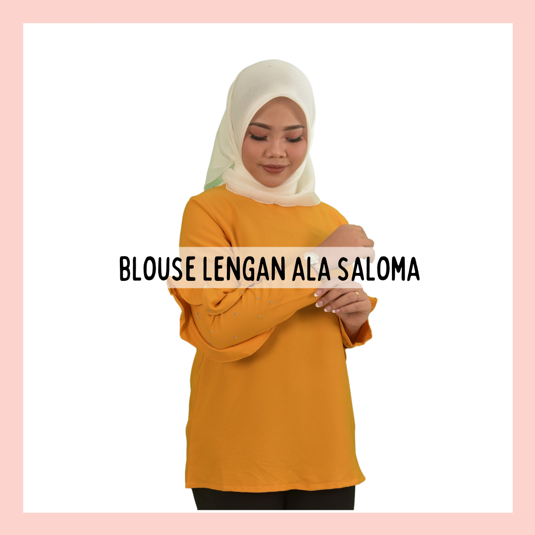 Fashion Comocrepe Blouse Muslimah Ala2 Saloma Long Sleeves Lengan Panjang Manik Batu Shopee Malaysia