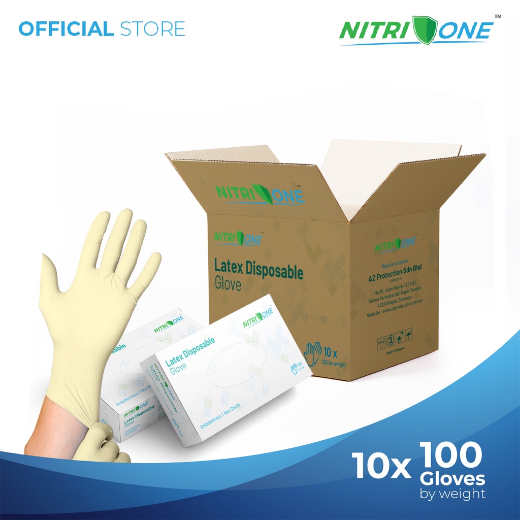 NitriOne Latex Disposable Gloves Powder Free (100 Pcs x 10 Boxes)
