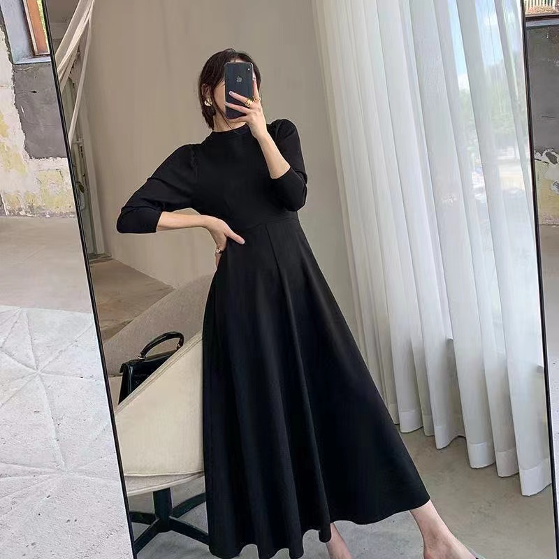READY STOCK?Korean Style Black Long Sleeve Dress Women Waist Slim Turtleneck Skirt【M-3XL】