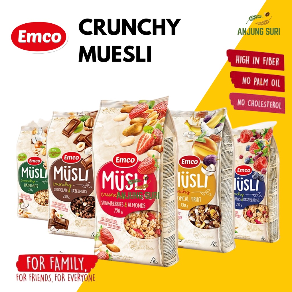 Crunchy Musli Cereal Breakfast Emco Chocolate Hazelnut Blueberries