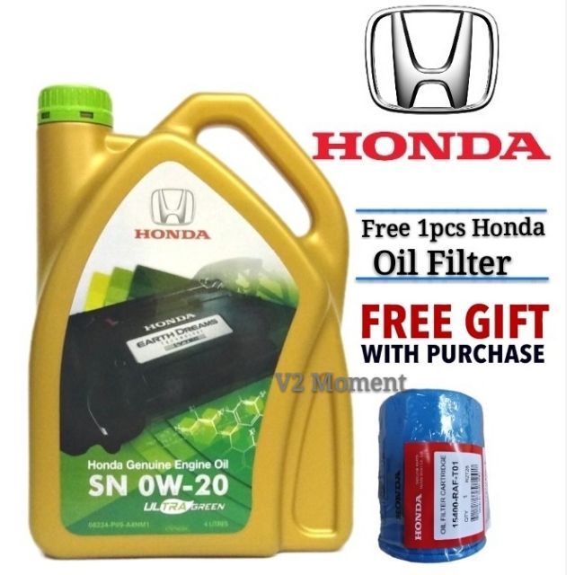 Honda Genuine Fully Synthetic Ultra Green SN 0W-20 Engine Oil + Honda Oil  Filter