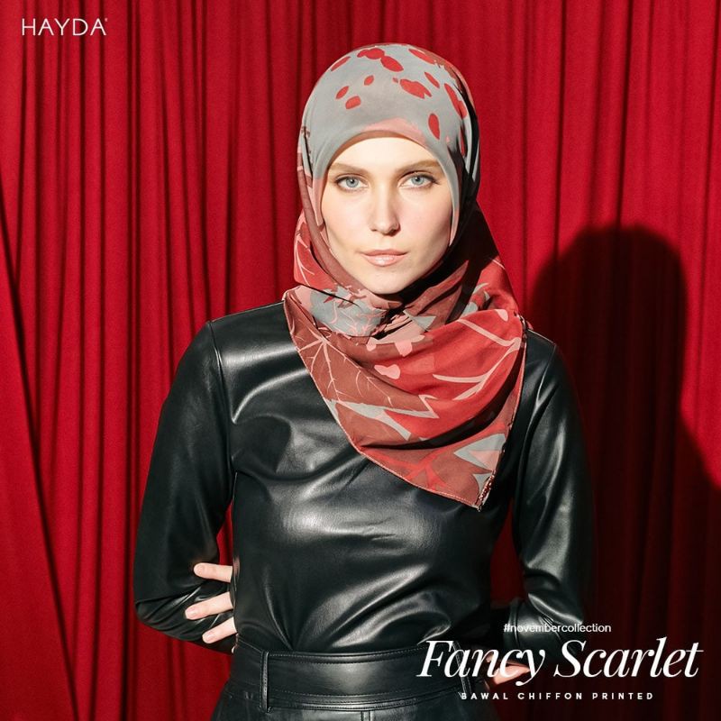 HAYDA SCARF BAWAL CHIFFON PRINTED FANCY SCARLET - sue_ana92