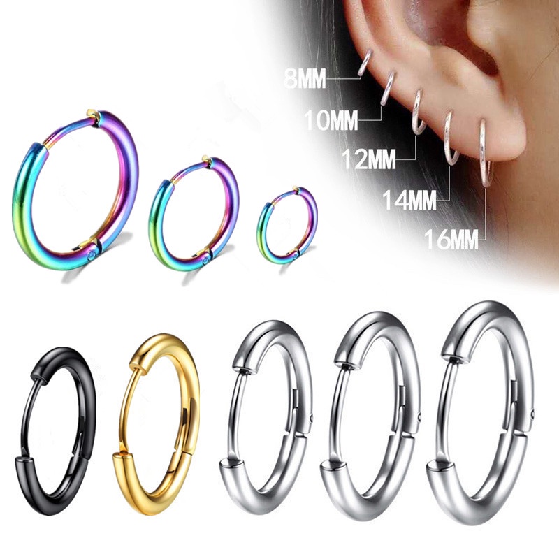 1Pcs Hoop earrings 2.5mm Titanium Steel jewellery earrings Gold Silver Black Stainless steel Hypoallergenic Minimalist Circle Earring for Women Men Ear Rings Clip Colored 圆形耳环