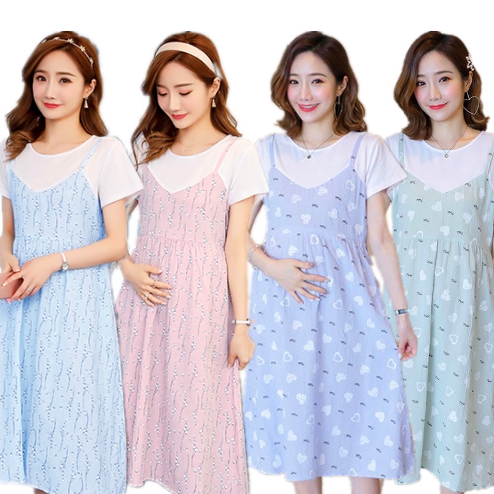 [READY STOCK] Layered Look Pregnant Woman Loose Maternity Dress Baju Mengandung YD055 (4 Color)