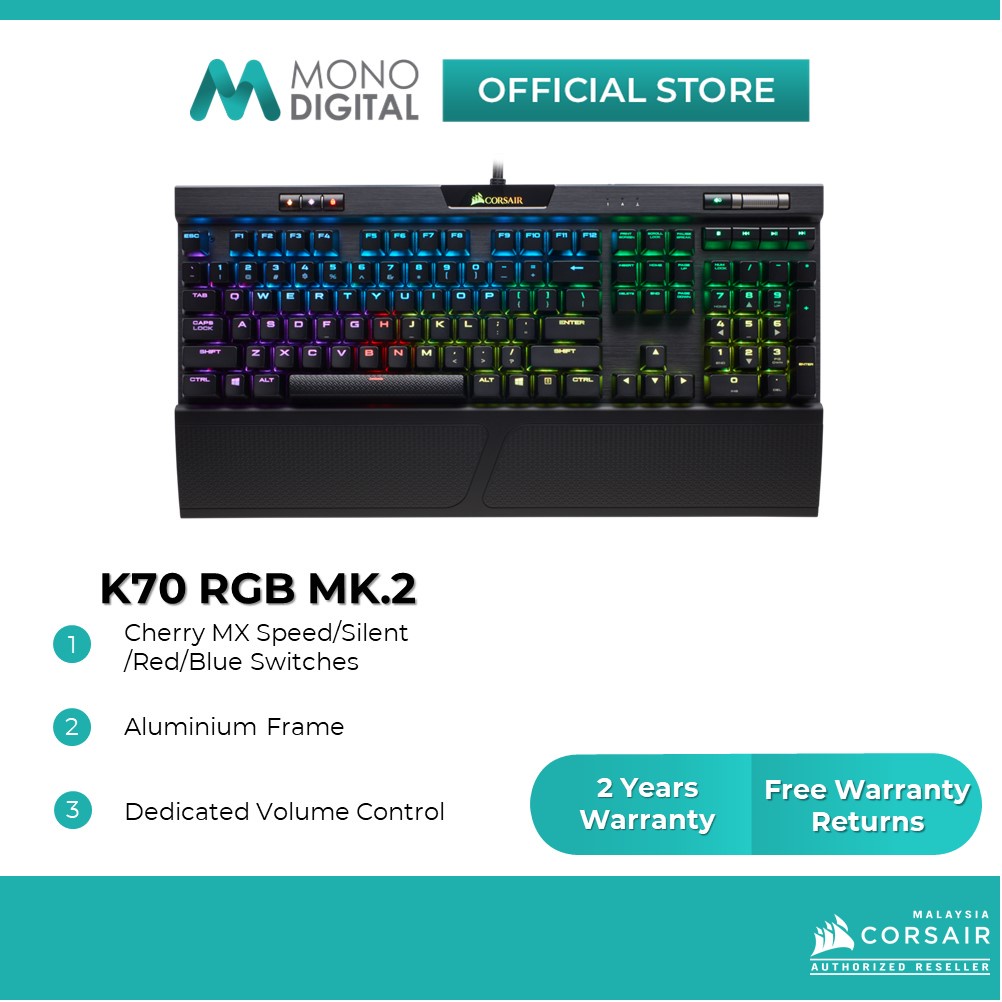 Corsair K70 RGB MK.2 Cherry MX Mechanical Gaming Keyboard Cherry MX Speed/Silent - Red/Blue