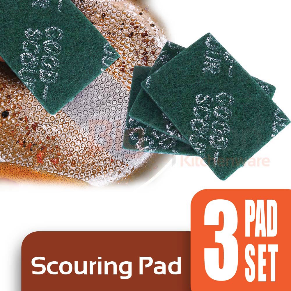 Set of 3 Green Scouring Pad Scourer Cleaning Tool Cleaner 14X10cm [605]