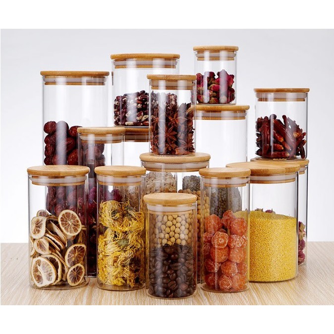  Air  Tight Glass Canister Jar with Bamboo Lid Bekas  Kuih 