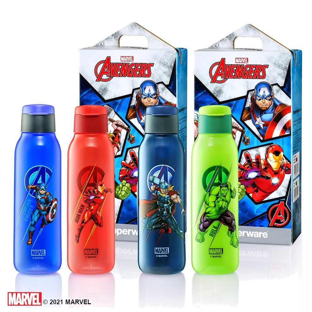 (10% Cash back + Voucher) Tupperware 750ml Flip Top Cover Eco Bottles Avengers (Iron Man/ Captain America/ Thor & Hulk)