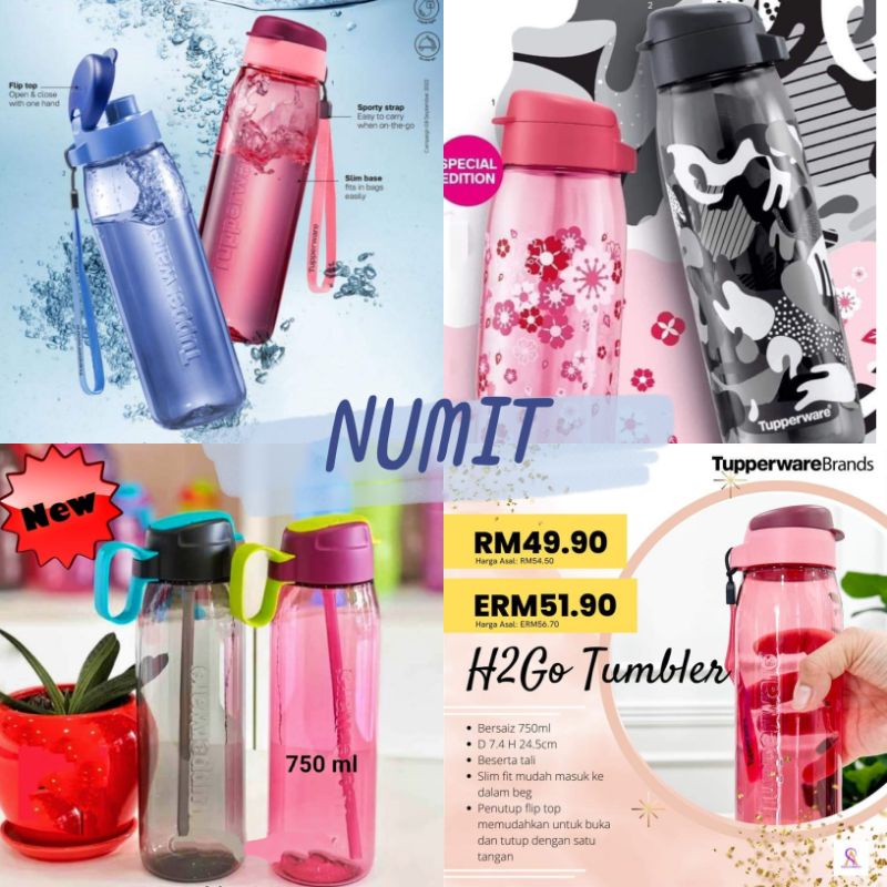 5 Jenis Tupperware NEW H2GO Flip Top Straw Tumbler 750ml / H2go