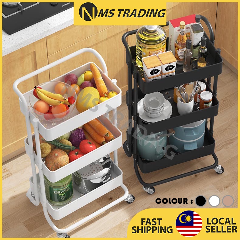 3 Tier Trolley Home Kitchen Storage Organizer Rack Cart Office Shelves