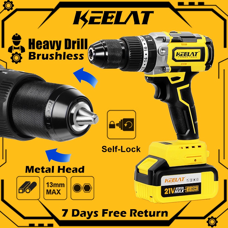 KEELAT Professional Drill Cordless Brushless Cordless Drill Battery