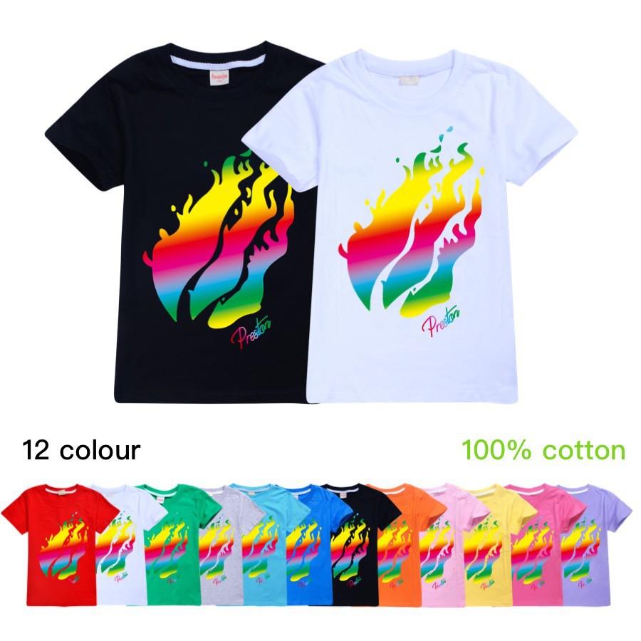 Prestonplayz 12 Colors Kids T Shirt Boys Short Sleeve Leisure Tee 100 170cm Shopee Malaysia - ikonik t shirt roblox