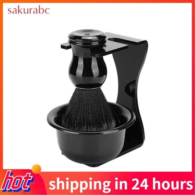 Sakurabc 3pcs Men Shaving Brush Hair Shave Razor Barber Kit Mug Cup Foam Bowl Travel Set