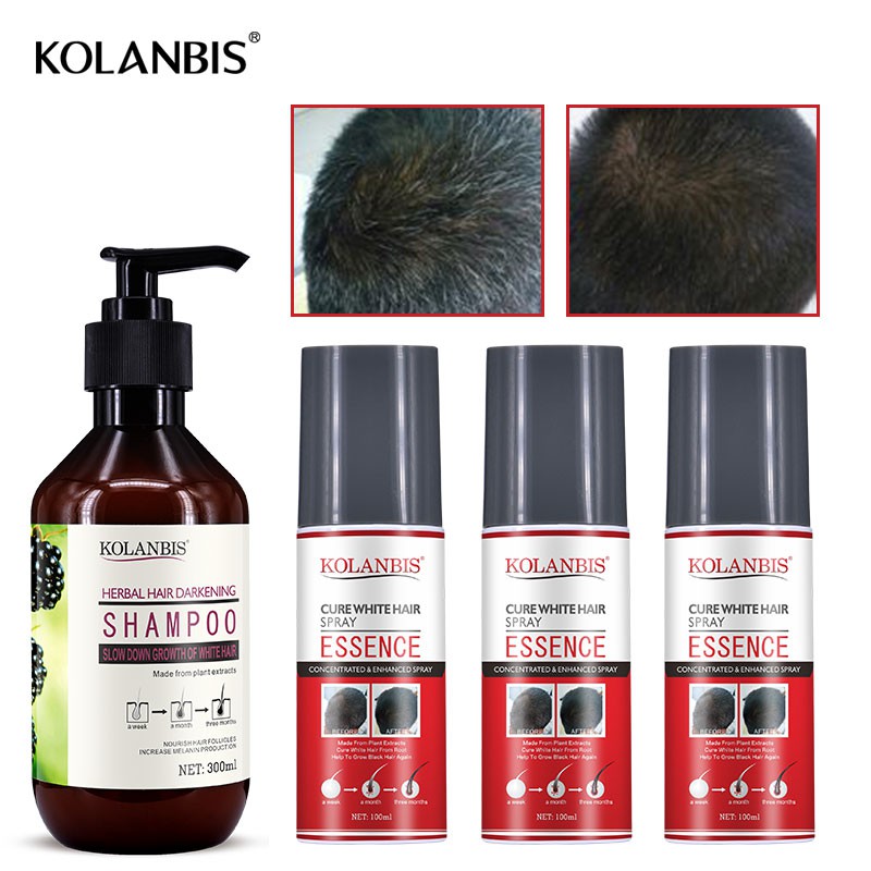 4 In Set Hair Darkening Shampoo Anti White Hair Spray Gray Hair