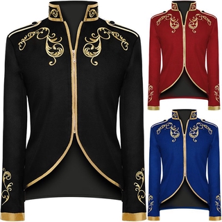 Men Palace Prince Gold Embroidery Blazer Slim Fit Suit Jacket Halloween Costume 