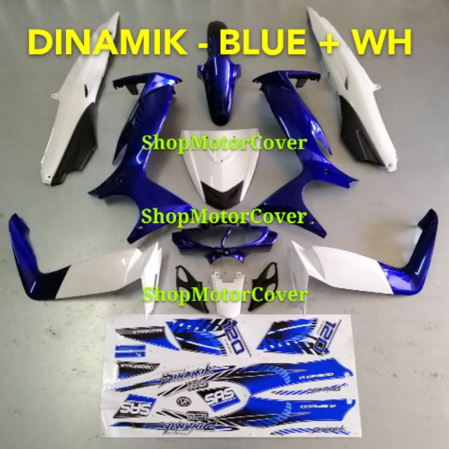 MODENAS DINAMIK 120CC BODY COVER SET BIRU PUTIH WITH STICKER COVERSET ...