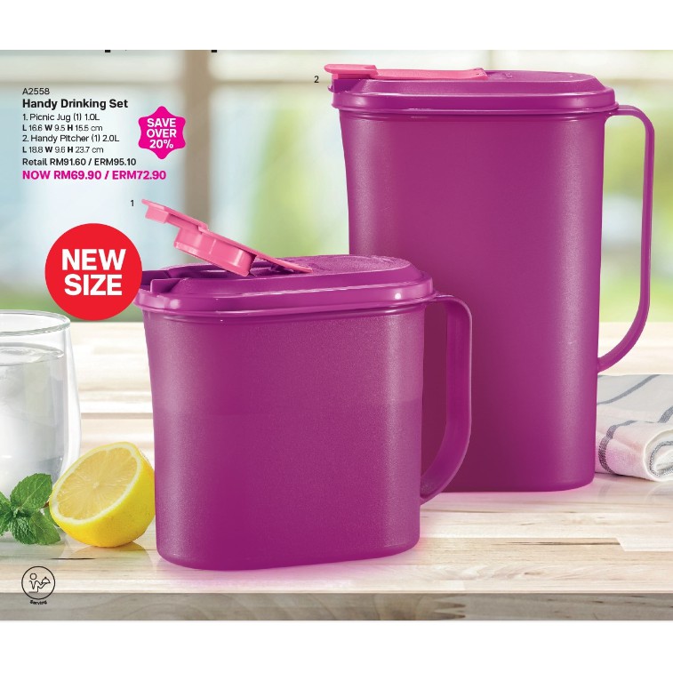 Purple Pink Jug 2l 1l Set Fridge Compatible Tupperware Original Shopee Malaysia