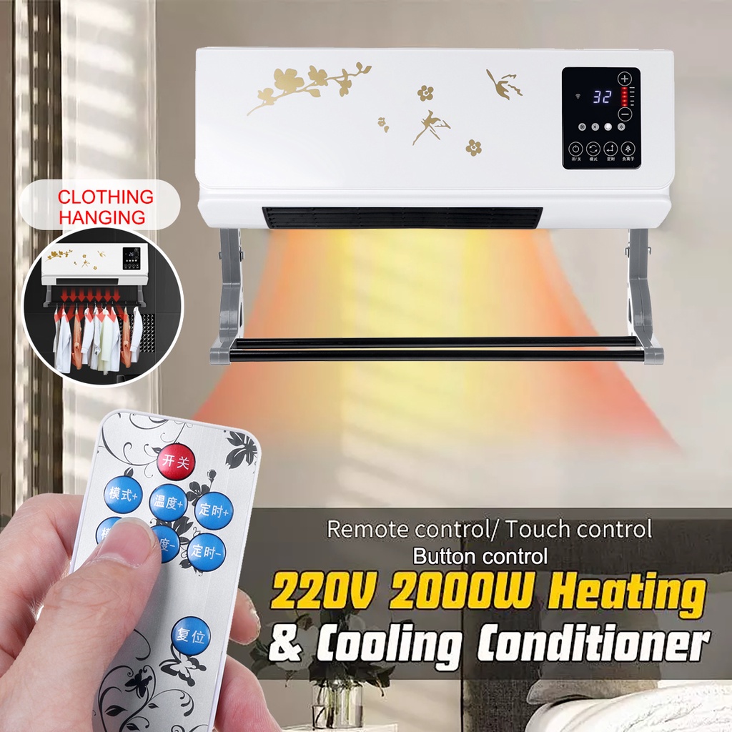 2-IN-1 Wall Heater Air Conditioner Fan Heater for Home Winter Room Bathroom  Clothing Dry Remote Control Air Conditioning 2000W New LED display | PGMall