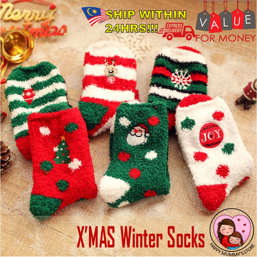 [MALAYSIA STOCK]Fluffy Socks Christmas Socks Confinement socks Bed Socks Cozy Cute Winter Socks for Women