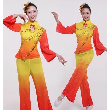 Yellow Chinese Traditional Dance Performance Dancing Costume