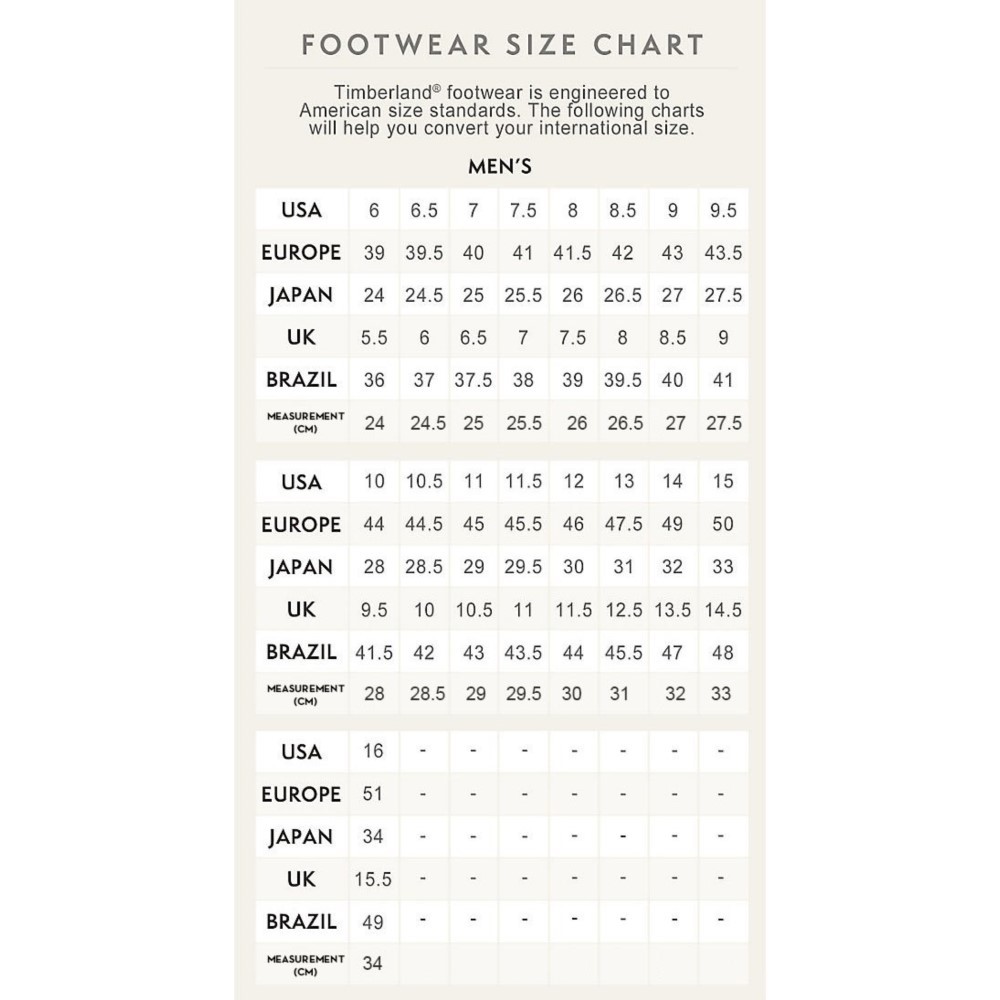 timberland shoe size conversion