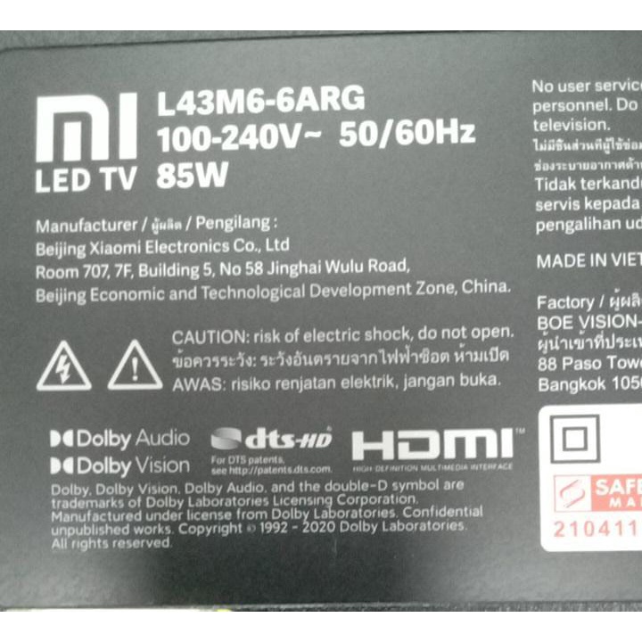 PART TV USED MI L43M6-6ARG | Shopee Malaysia