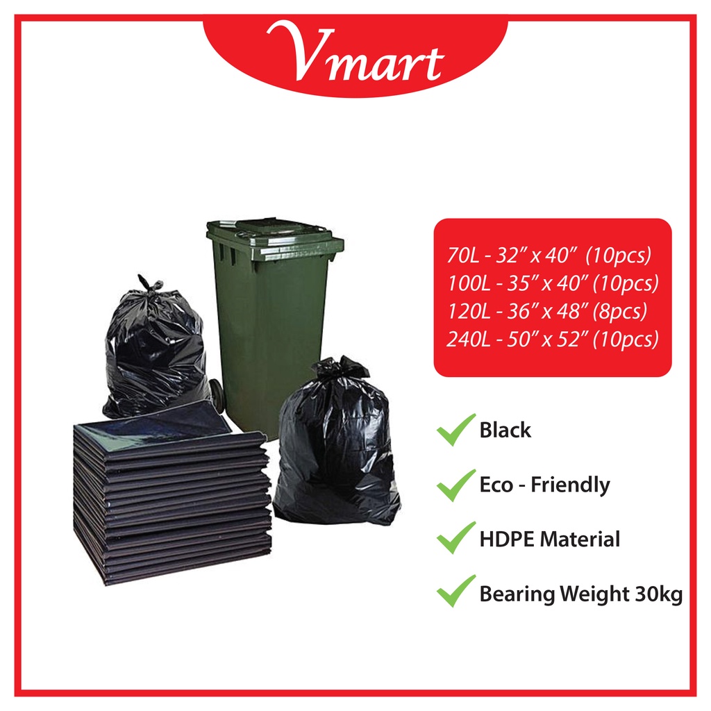 XXL Large Black Garbage Bag XL / 100L 120L 240L Big Dustbin Plastic Bag