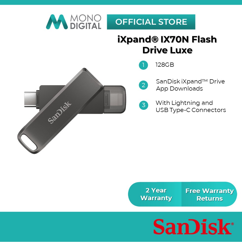 Sandisk Ixpand Flash Drive Luxe Type C & Lightning OTG USB for iPhone / iPad / Android (256GB/128GB/64GB)