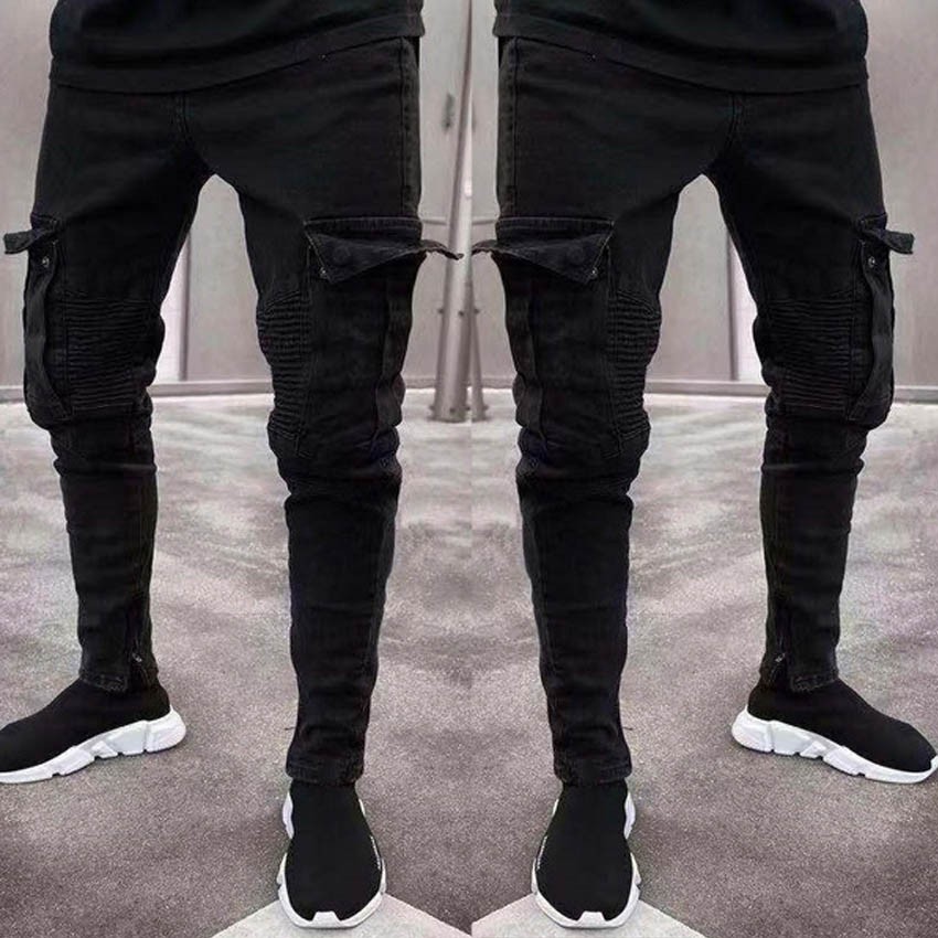 slim cargo pants mens black