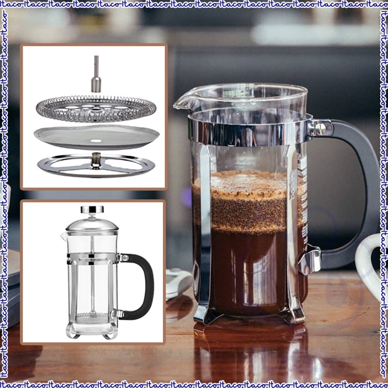 ITACO  French Press Stainless Steel Coffee Pot Glass Coffee Maker Coffee Press Tea Pot Milk Frother