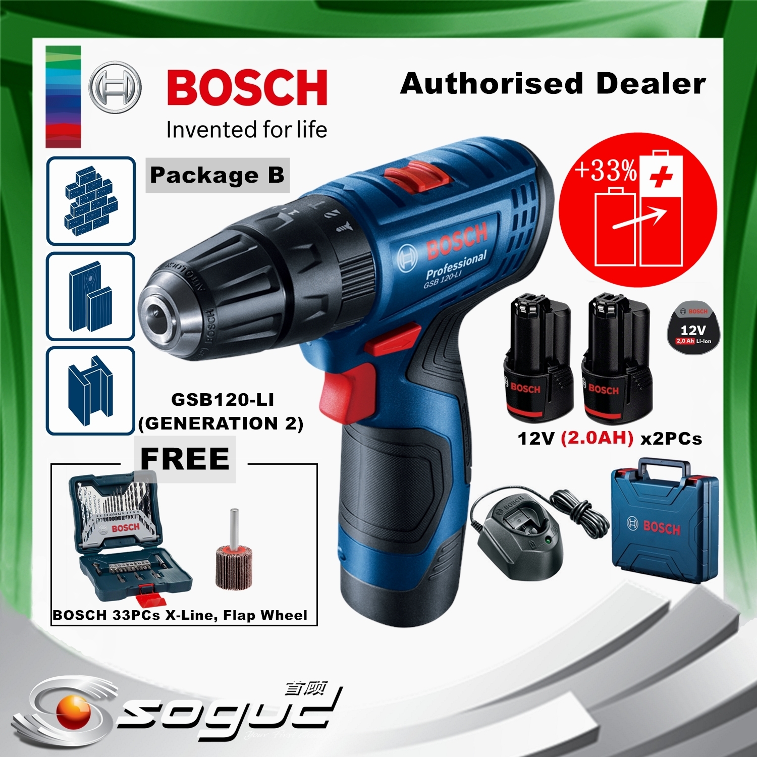 BOSCH GSB120LI(GEN 2) CORDLESS IMPACT DRILL/DRIVER(GSB 120 LI