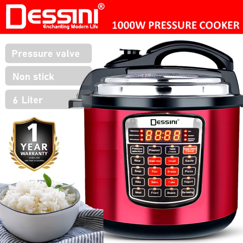 DESSINI ITALY 10IN1 6L Electric Digital Pressure Cooker Non-stick Stainless Steel Inner Pot Rice Cooker Steamer