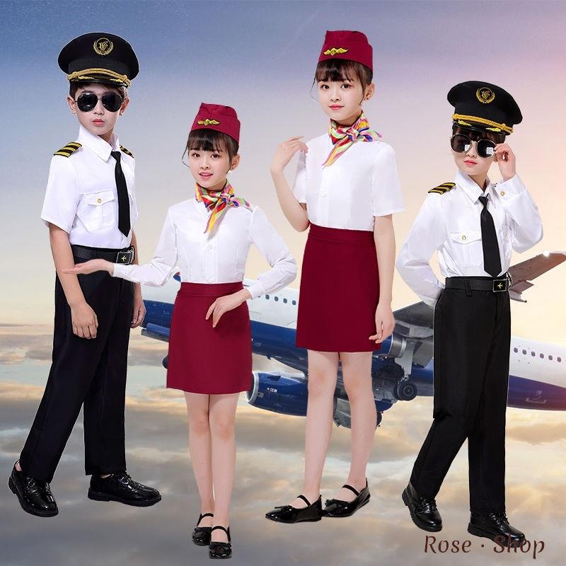 Rose · Shop Ready Stock COD Children Captain Stewardess Suit Male And Female Air Flight Pilot Clothing Chinese Uniform Kanak-kanak Kapten Pramugari Pakaian Lelaki dan Perempuan Udara Penerbangan