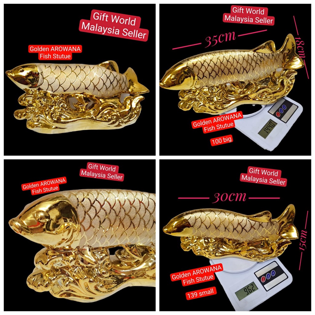 AROWANA FISH GOLDEN STATUES / GOLDEN AROWANA CERAMIC STATUES ** READY