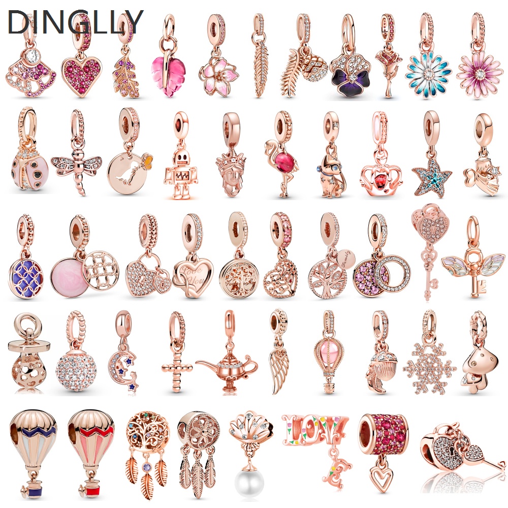 DINGLLY Rose Gold Cartoon Charm Tree of Life Dream Catcher Heart Necklace Pendant fit Diy Jewelry's Accessories Pendant