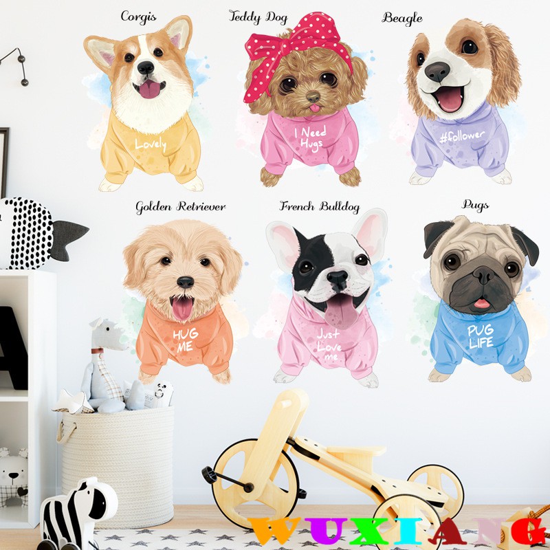 Cartoon Dog Wall Sticker Cute Kindergarten Wallpaper Pet Shop Glass Decal  Dormitory Decoration | Shopee Malaysia