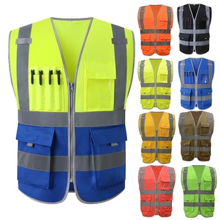 🔥READY STOCK🔥Hi Vis Vest With Pockets Yellow Blue Reflective Vest Safety Workwear Work, Cycling, Runner, Surveyor, Volunteer, Crossing Guard, Road, Construction,