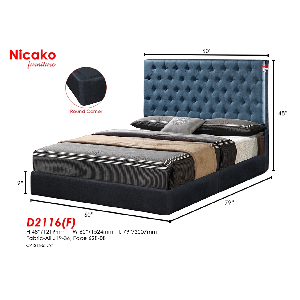 D 2116 F Nicako Divan Bed Frame Bed Frame Katil Headboard Blue King Size Queen Size Offer Hurry Up Shopee Malaysia