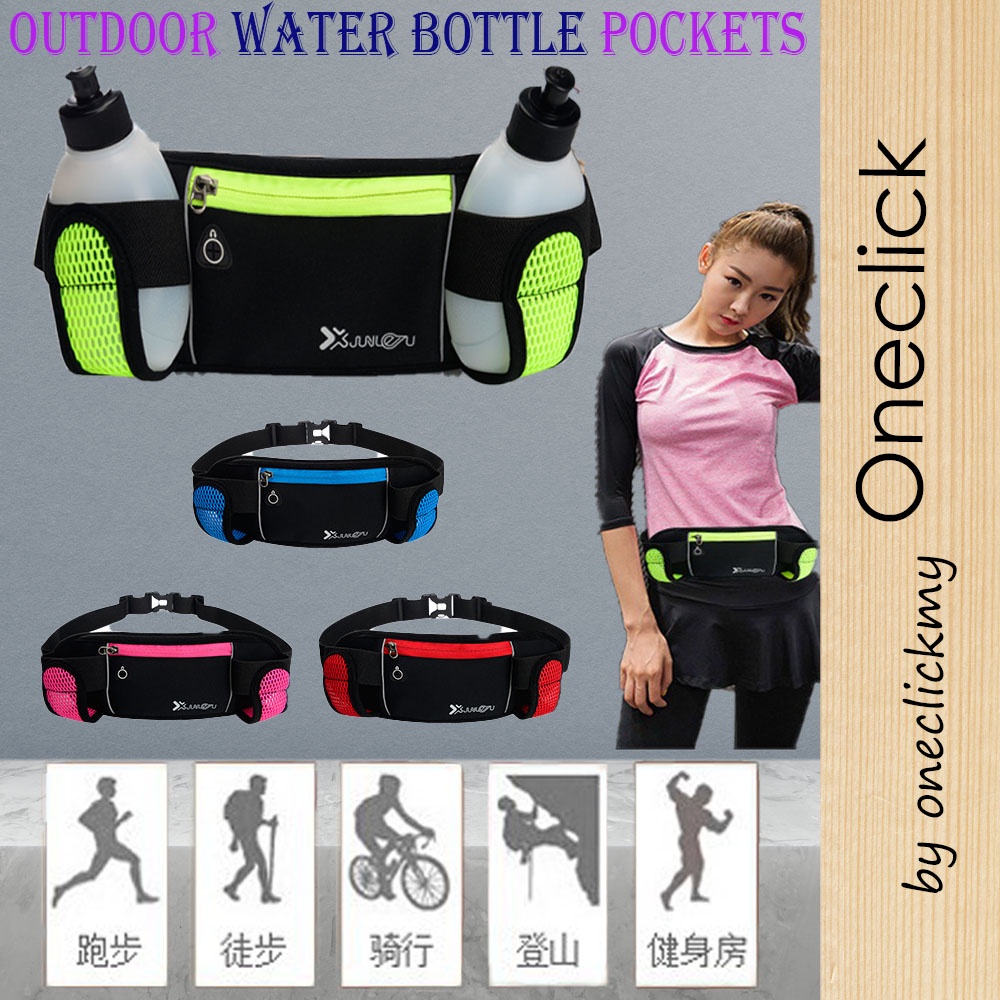 [ READY STOCK ]Universal For Smartphone Running /Sport/Outdoor Waist Band Bag With 2 Bottles