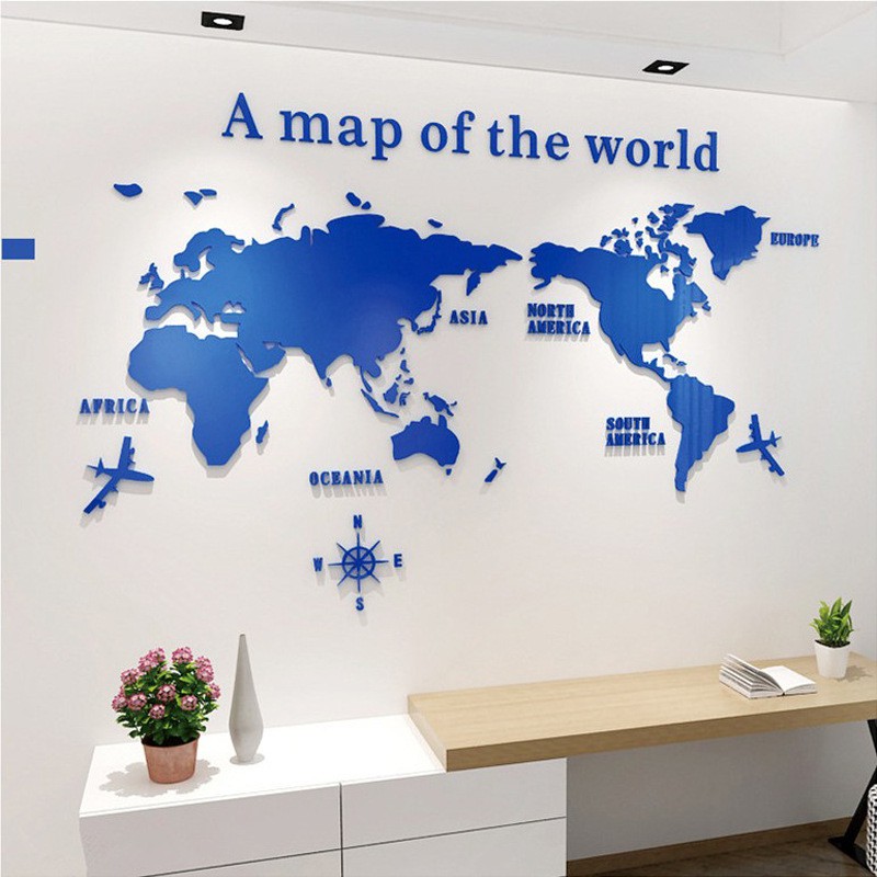 Map On A Wall Modern World Map Acrylic Decorative 3D Wall Sticker For Living Room Bedroom  Office Decor Diy Wall Sticker | Shopee Malaysia