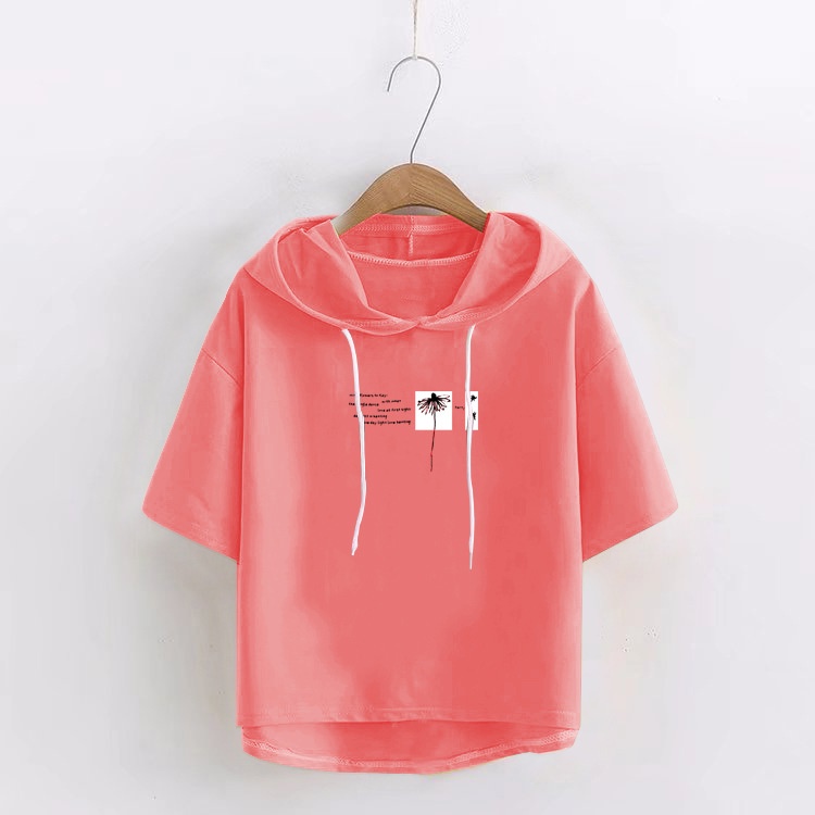 2022 Top Women Casual Short sleeved Hooded Top Women summer clothes Short sleeved Cap T Women Printed T-shirt Short sleeved Fashion cap T women loose drawstring top hat T women