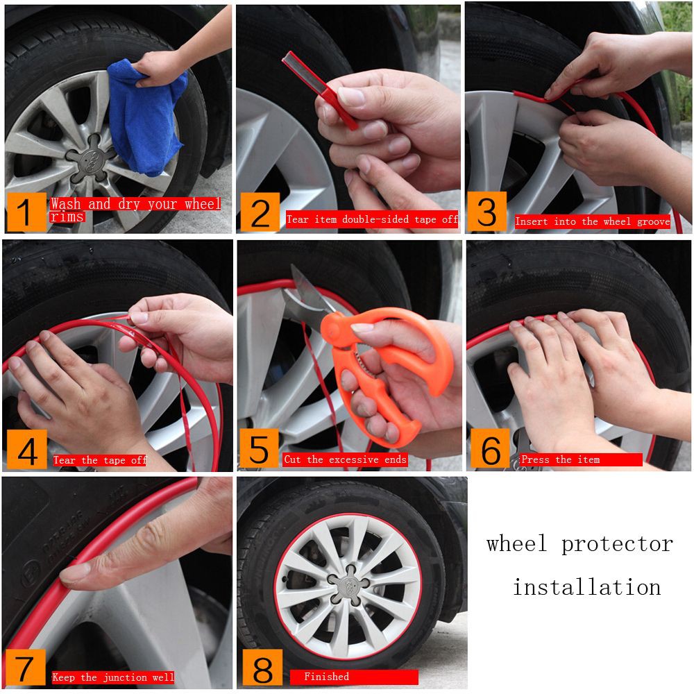 Anti-Collision and Anti-Scratch Strip ,Black car Rim Edge Protector 8 Meters, 10 Colors car Wheel Trim Strip NLJY Rim Protector tire Protection Rubber Strip 