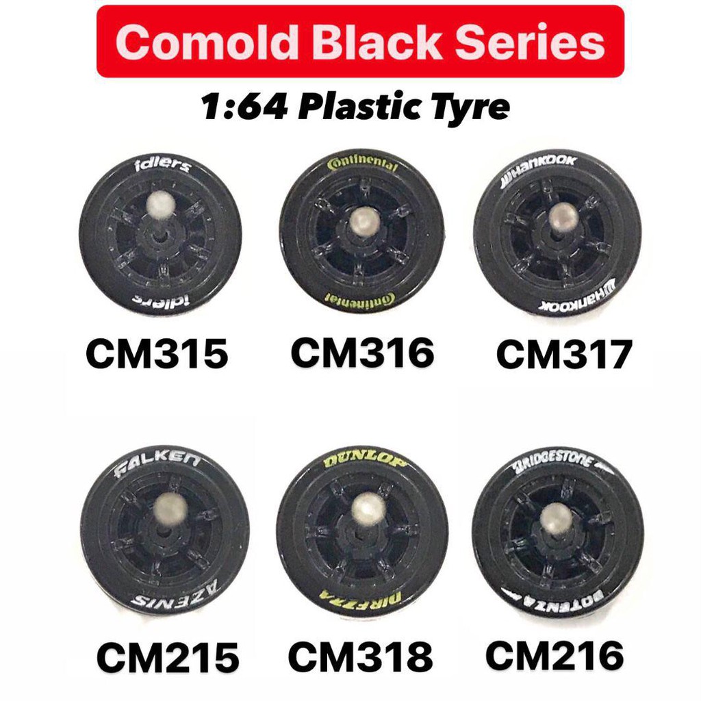 1/64 Black 6 Spoke Plastic Comold Idlers Wheels Hot Wheels Matchbox Custom 