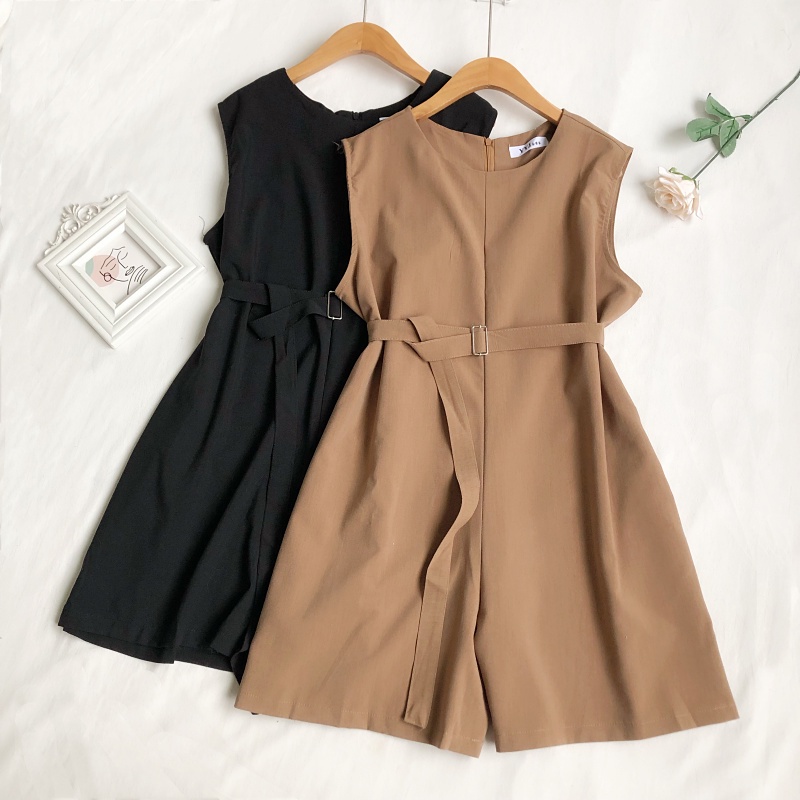 B662 2021 summer Korean version of the new simple temperament round neck sleeveless loose and thin wide leg jumpsuit sho