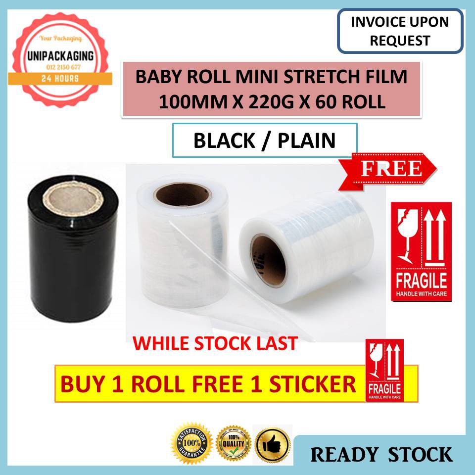 BABY STRETCH FILM PLAIN / BLACK MINI STRETCH FILM BABY ROLL 100MM X ...