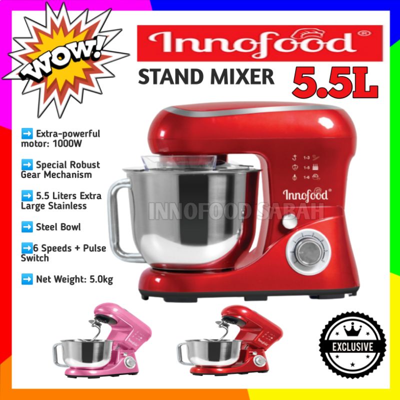 (FREE DELIVERY) Innofood 1000W 5.5L High Speed Power Stand Mixer 5.5 Litre